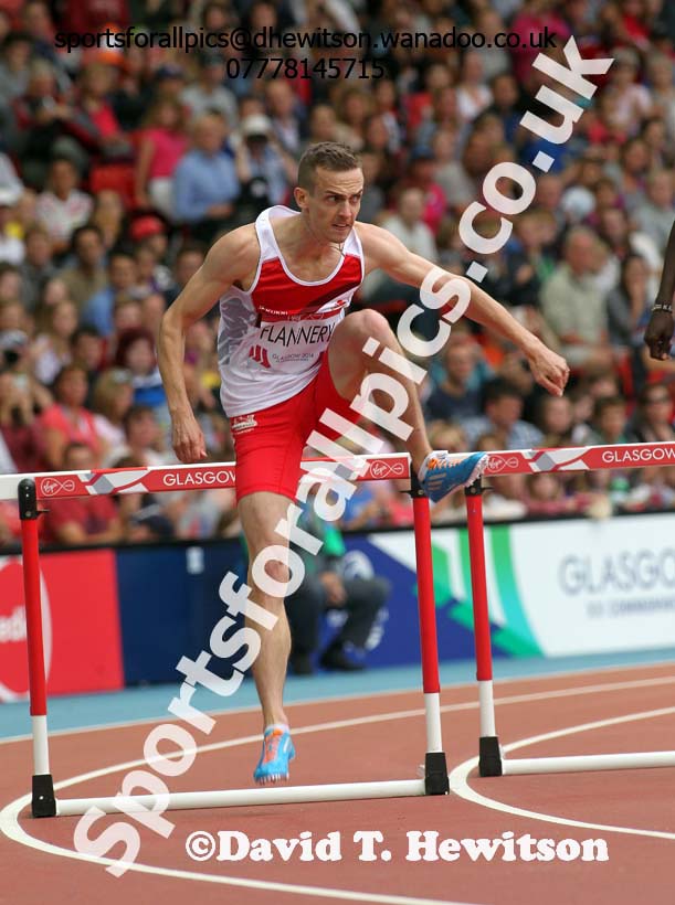 Niall Flannery (England) in the heats of the 400 metres hurdles, 2014 Commonwealth Games, Glasgow. Photo: David T. Hewitson/Sports for All Pics